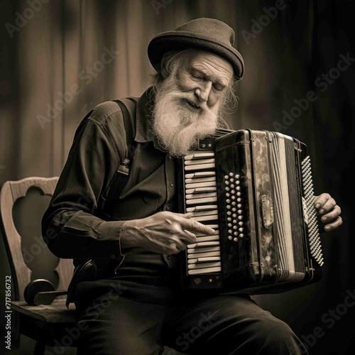 humor an elderly old accordian player.