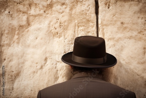 Orthodox Jew praying at the wailing wall Jerusalem photo