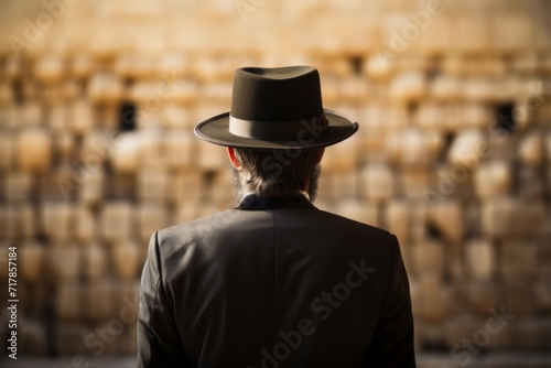 orthodox jew facing the wailing wall in Jerusalem  photo