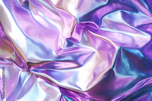 Crumpled Iridescent Foil Real Texture Holographic Background, 80s Style