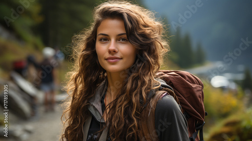 Beautiful mountain climber girl with backpack © Daniel