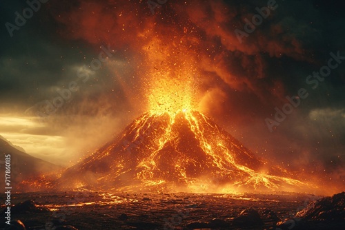 Volcano Eruption in August: A Spectacular Sight Generative AI photo