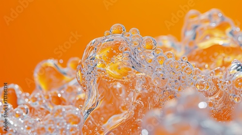 an orange background in which bubbles are drawn on, in the style of iris van herpen photo