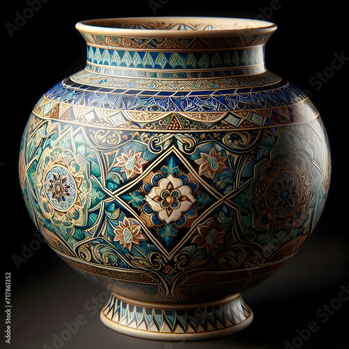 Pottery cup and jar image. Thai art. Vector style image.
