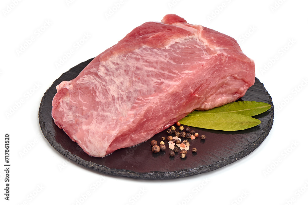 Raw pork meat isolated on white background.