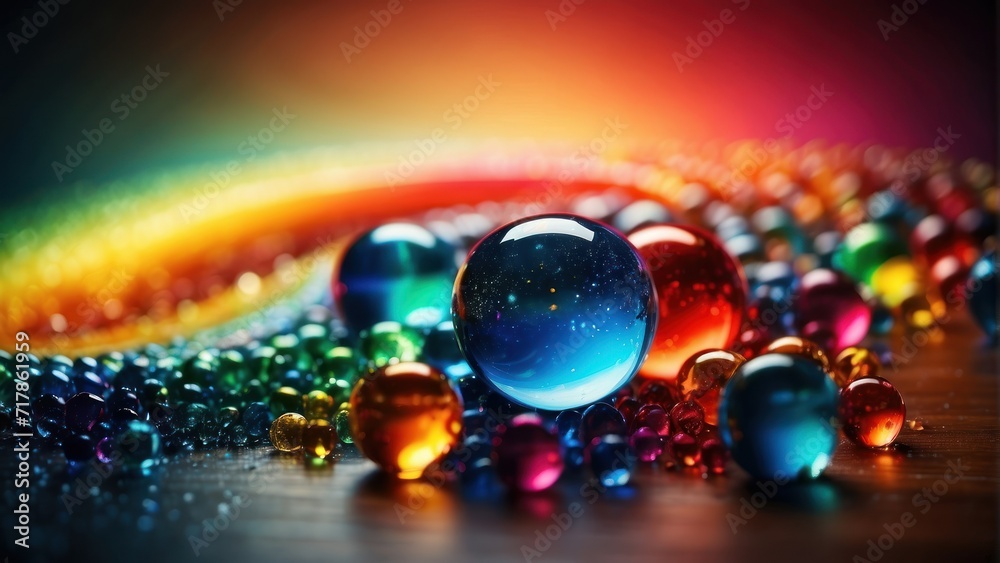 Reflection of rainbow spheres. generative, AI. Reflection of rainbow spheres. generative, AI.