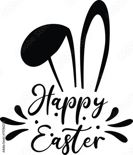 Happy Easter letter with Bunny ears, black design isolated. ZIP file contains EPS, JPEG and PNG formats.