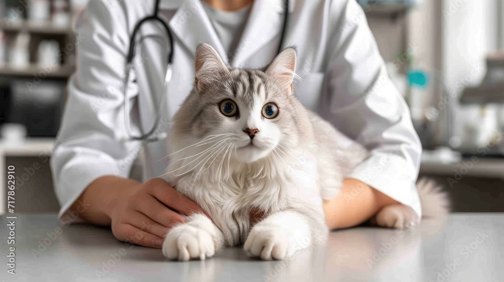 A veterinarian is examining a cat at the veterinary clinic.