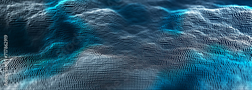 Abstract blue background of points. Wave of particles. Falling cyber particles. Big data stream. 3d rendering
