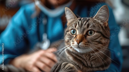 A veterinarian is examining a cat at the veterinary clinic.