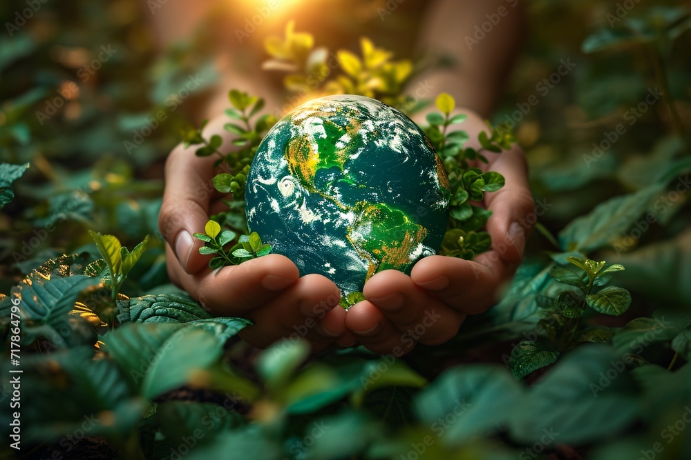 Eco-Friendly Hands Holding a Sustainable Globe Generative AI Eco-Friendly Hands Holding a Sustainable Globe Generative AI