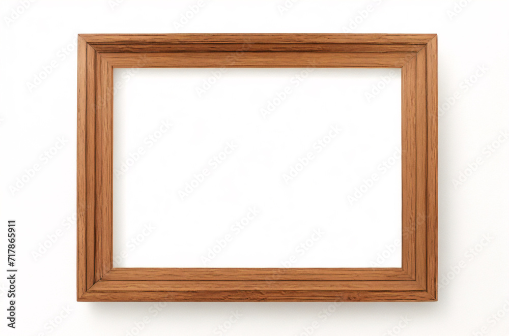 Marco vertical rectangular fino de madera clara colgado en una pared con textura blanca, plano, vista superior, ilustración 3D. Marco vertical rectangular fino de madera clara colgado en una pared con textura blanca, plano, vista superior, ilustración 3D.