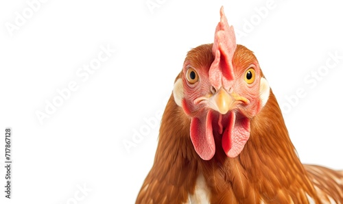 Orange chicken head in photo on white Background. generative AI