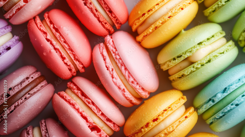 Colorful macaroons on a white background. Close up.
