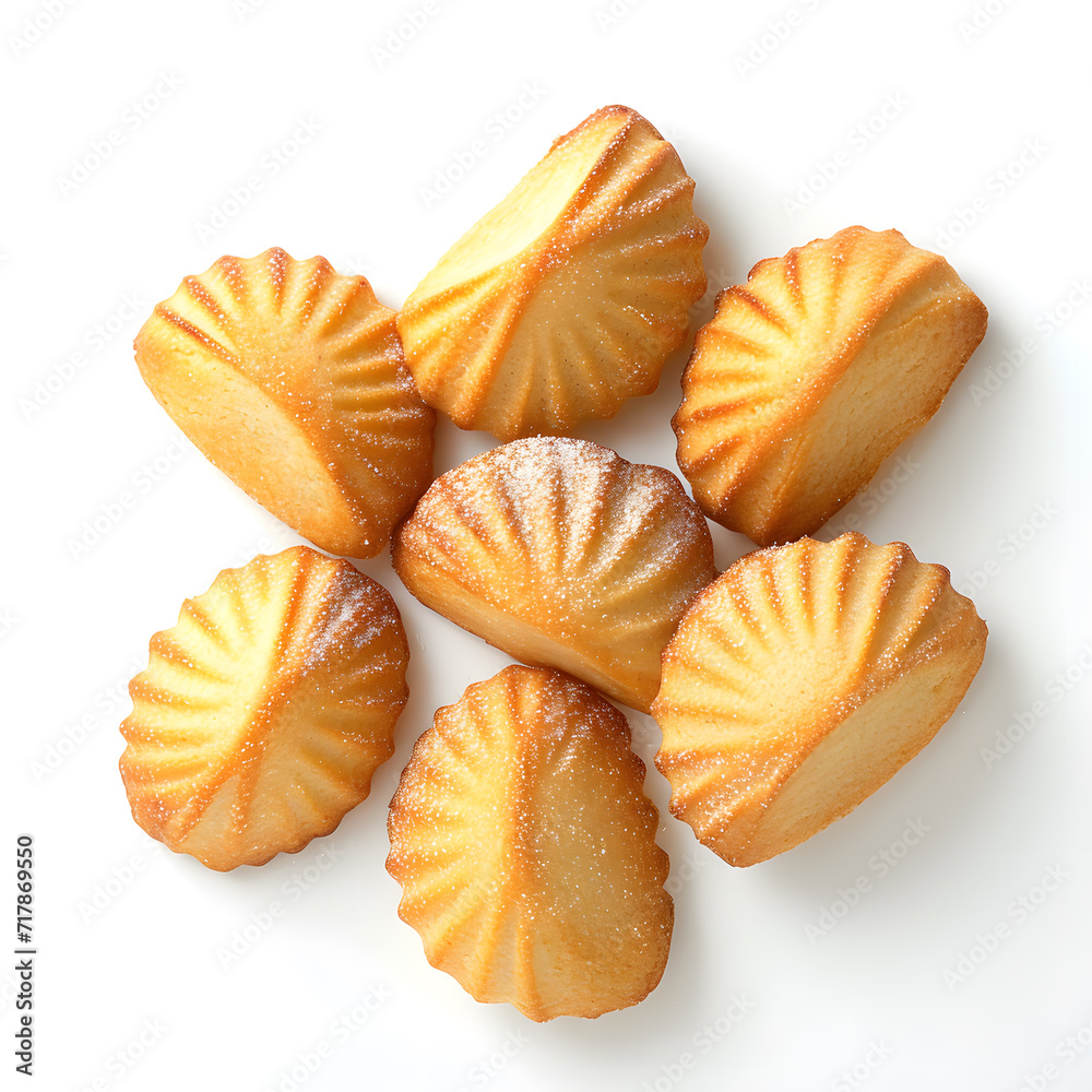 Madeleine cookies, top view isolated on white background Madeleine cookies, top view isolated on white background