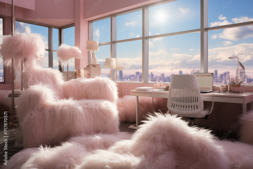 Workspace Covered in Powder Pink Fur Workspace Covered in Powder Pink Fur