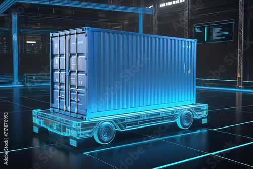 3d lowpolygon container box rendering illustration on mobile transportation online futuristic element for premium product.AI generated