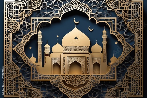 3d rendering illustration papercut,ramadan art luxury background, ulta detailed, perfect composition ultra high resolution,intricate detail,space for text or message,ai generated photo