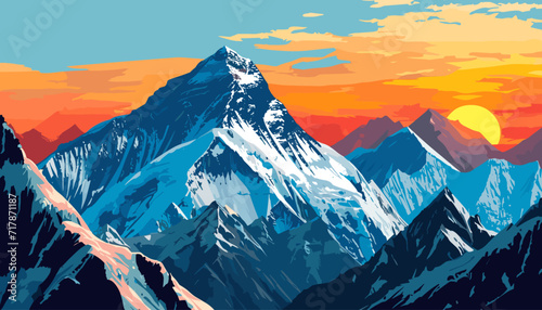 Mountain landscape. Mountain peaks at sunset. Vector illustration  photo