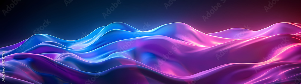 3D Blue and purple wavy shapes abstract neon background. - obrazy, fototapety, plakaty 