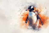 Cute realistic penguin in watercolor style. Generative AI