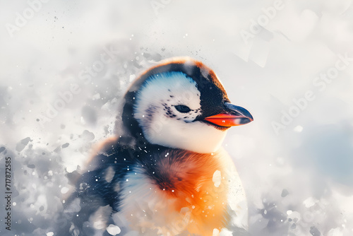 Cute realistic penguin in watercolor style. Generative AI