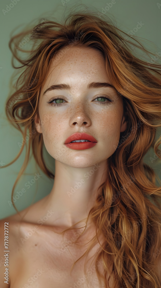 Red hair model close-up portrait