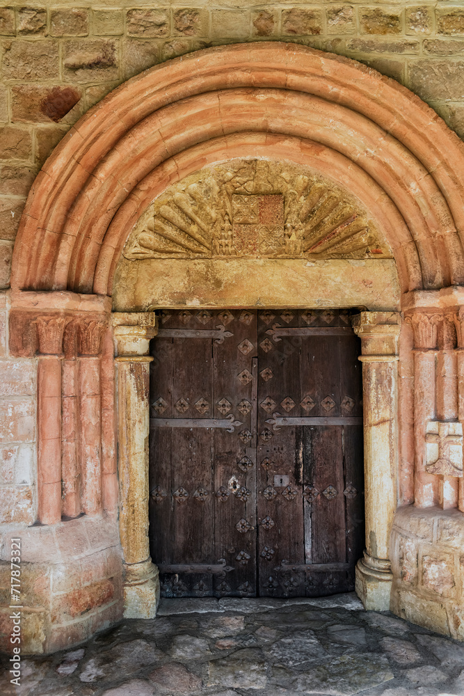 The historical door af the church of Pelegrina. Guadalajara. Spain. Europe.