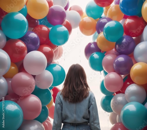 Woman Surrounded by Balloons illustration