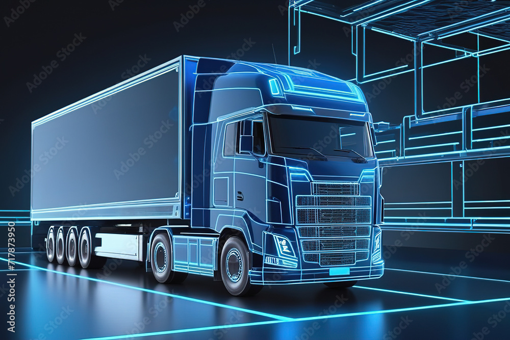3d lowpolygon truck rendering illustration on mobile transportation online futuristic element for premium product.AI generated 3d lowpolygon truck rendering illustration on mobile transportation online futuristic element for premium product.AI generated