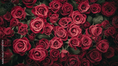 Valentine s Day exquisite tapestry of roses in a gradient of deep red to soft pink hues creates a rich  romantic background. a sense of luxury and elegance. Ai generated
