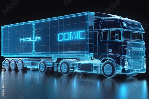 3d lowpolygon truck rendering illustration on mobile transportation online futuristic element for premium product.AI generated
