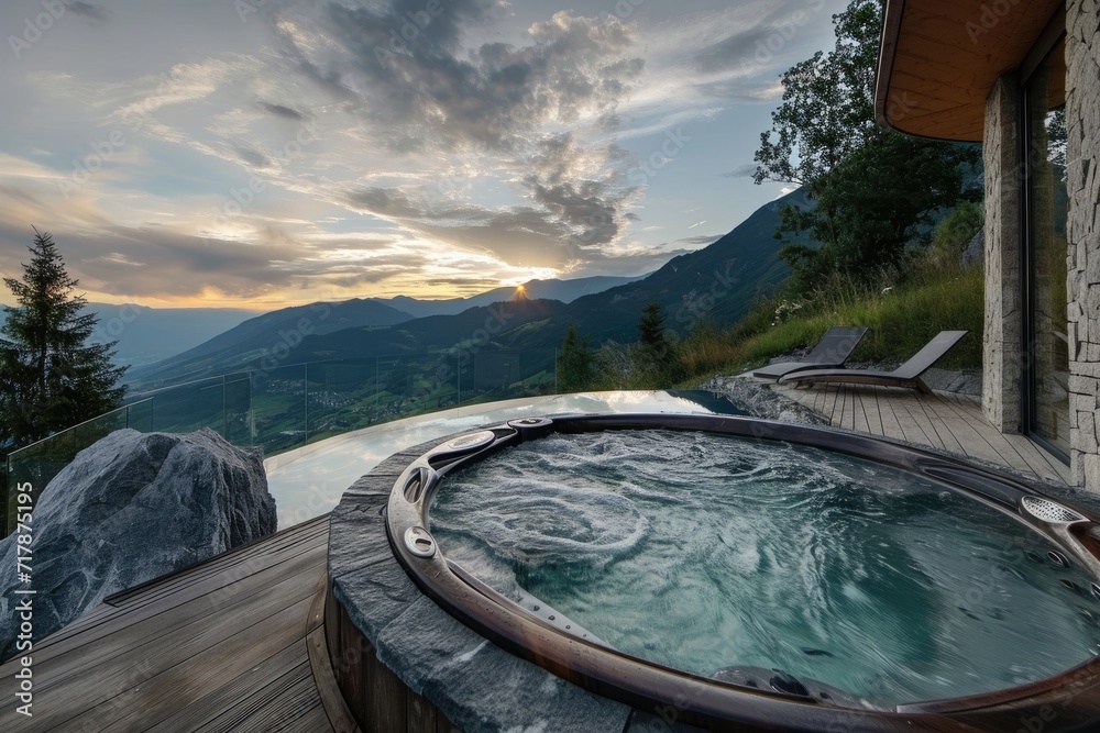 Luxury hot tub outdoor wiht mountain Luxury hot tub outdoor wiht mountain