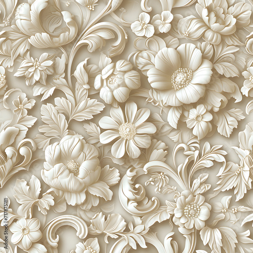 Seamless floral pattern white flowers beige background
