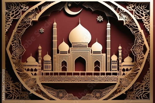 3d rendering illustration papercut,ramadan art luxury background, ulta detailed, perfect composition ultra high resolution,intricate detail,space for text or message,ai generated photo