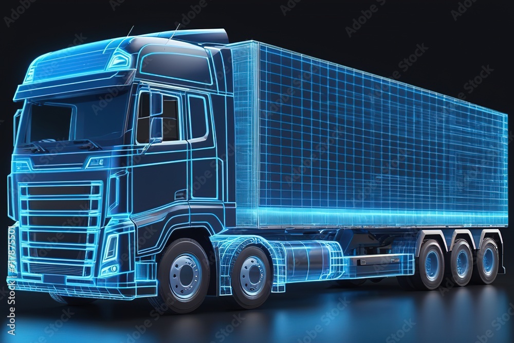 3d lowpolygon truck rendering illustration on mobile transportation online futuristic element for premium product.AI generated 3d lowpolygon truck rendering illustration on mobile transportation online futuristic element for premium product.AI generated