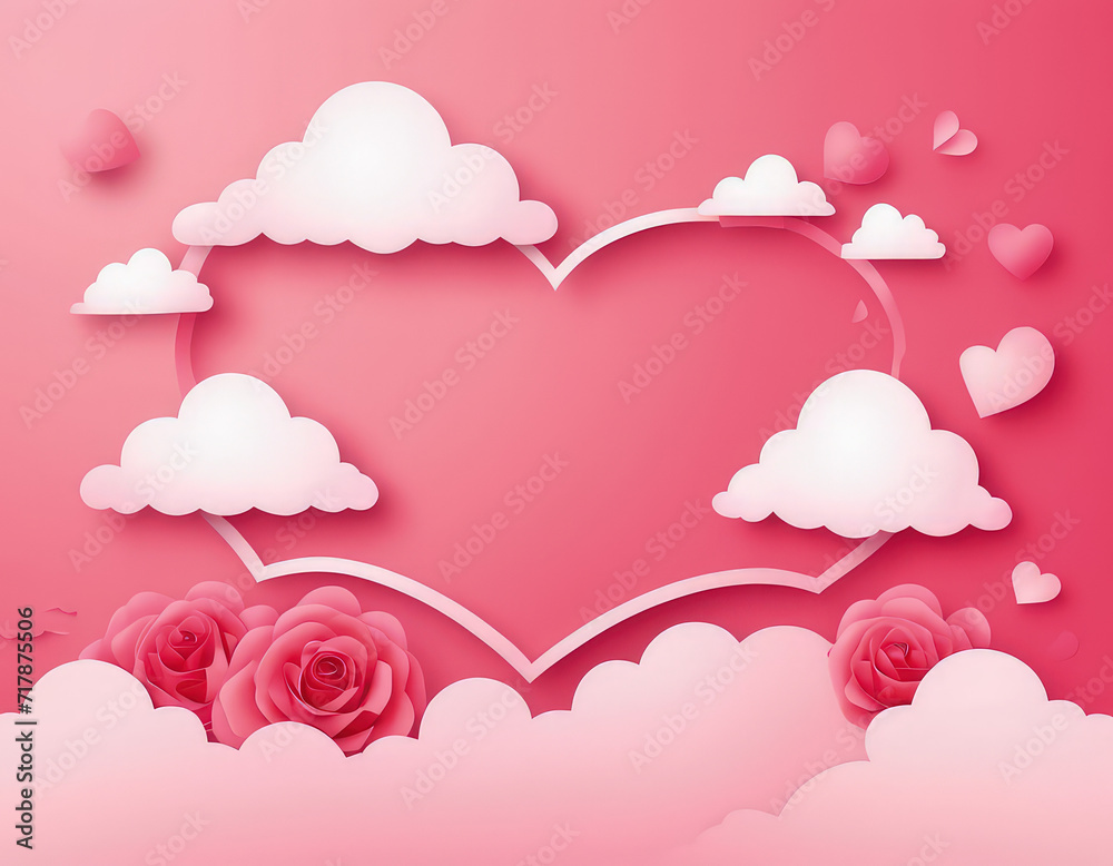 heart shaped clouds in pink background