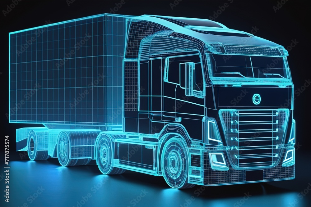 3d lowpolygon truck rendering illustration on mobile  transportation online  futuristic element for premium product.AI generated