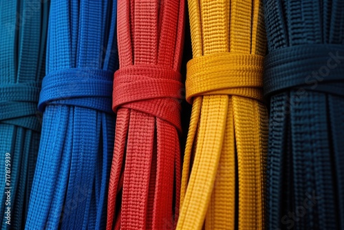Colored strength textile tapes. Woven rope made of nylon or polyester in various colors.