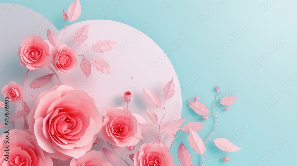 A dreamy Valentine's Day scene with a soft pink pedestal surrounded by lush pink roses under a serene sky painted with gentle clouds. The roses lay elegantly, ready for a product showcase. Ai generate A dreamy Valentine's Day scene with a soft pink pedestal surrounded by lush pink roses under a serene sky painted with gentle clouds. The roses lay elegantly, ready for a product showcase. Ai generate