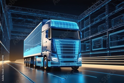 3d lowpolygon truck rendering illustration on mobile  transportation online  futuristic element for premium product.AI generated