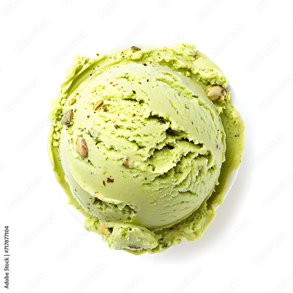 Scoop of pistachio ice cream top view isolated on white Scoop of pistachio ice cream top view isolated on white