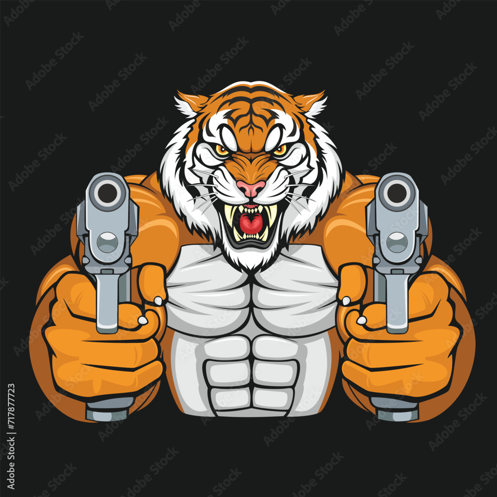 tiger mascot vector art illustration tiger gun design