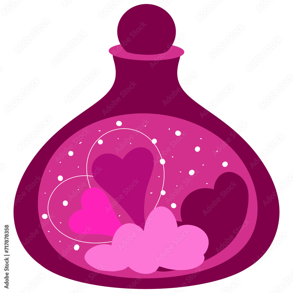 Pink flask, vase, bottle, vessel with hearts. Valentine’s day, love, hearts and stars. Love illustration. Pink flask, vase, bottle, vessel with hearts. Valentine’s day, love, hearts and stars. Love illustration.