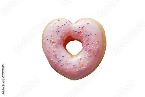 A sticky iced doughnut in the shape of a love heart for Valentine's day