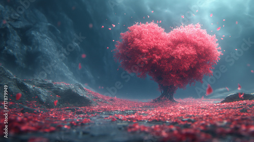 Obraz na płótnie Pink heart shape tree in arid mountains