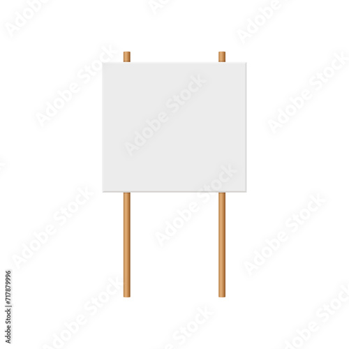 vector with blank demo banner on wooden stick. blank white square shape banner