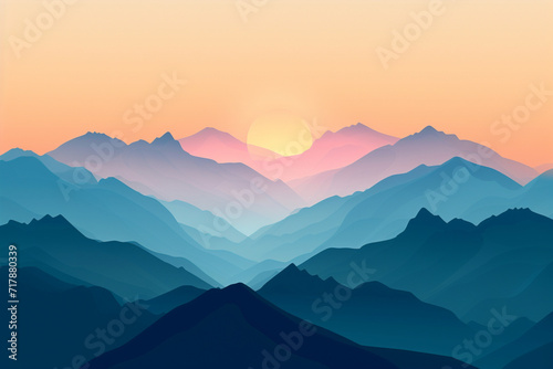minimalist mountain landscape at dawn  with eternal sunshine kissing the peaks and creating a tranquil and awe-inspiring scene in a minimalistic style