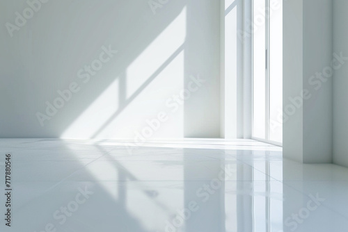 close-up of a spotless mind represented by a pristine white room flooded with eternal sunshine, creating a sense of clarity and mental purity in a minimalistic style