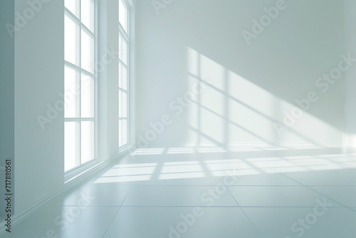 close-up of a spotless mind represented by a pristine white room flooded with eternal sunshine, creating a sense of clarity and mental purity in a minimalistic style